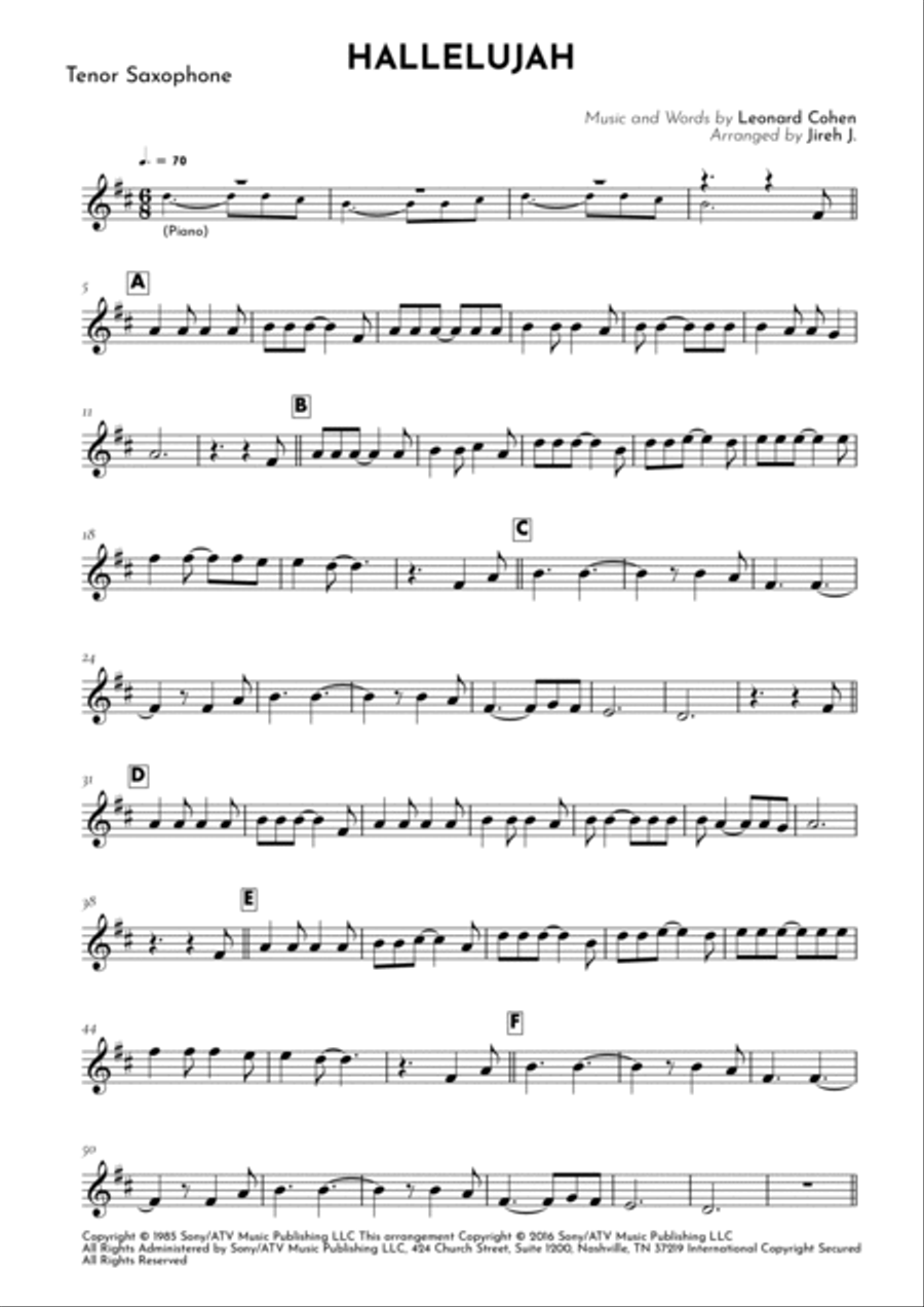 Hallelujah Tenor Saxophone scores gallery preview page 2