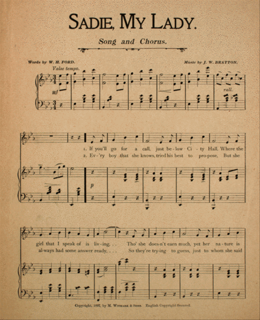 Sadie, My Lady. Song and Chorus Choir scores gallery preview page 1