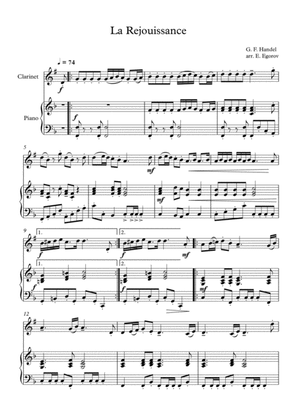 Book cover for La Rejouissance, George Frideric Handel, For Clarinet & Piano