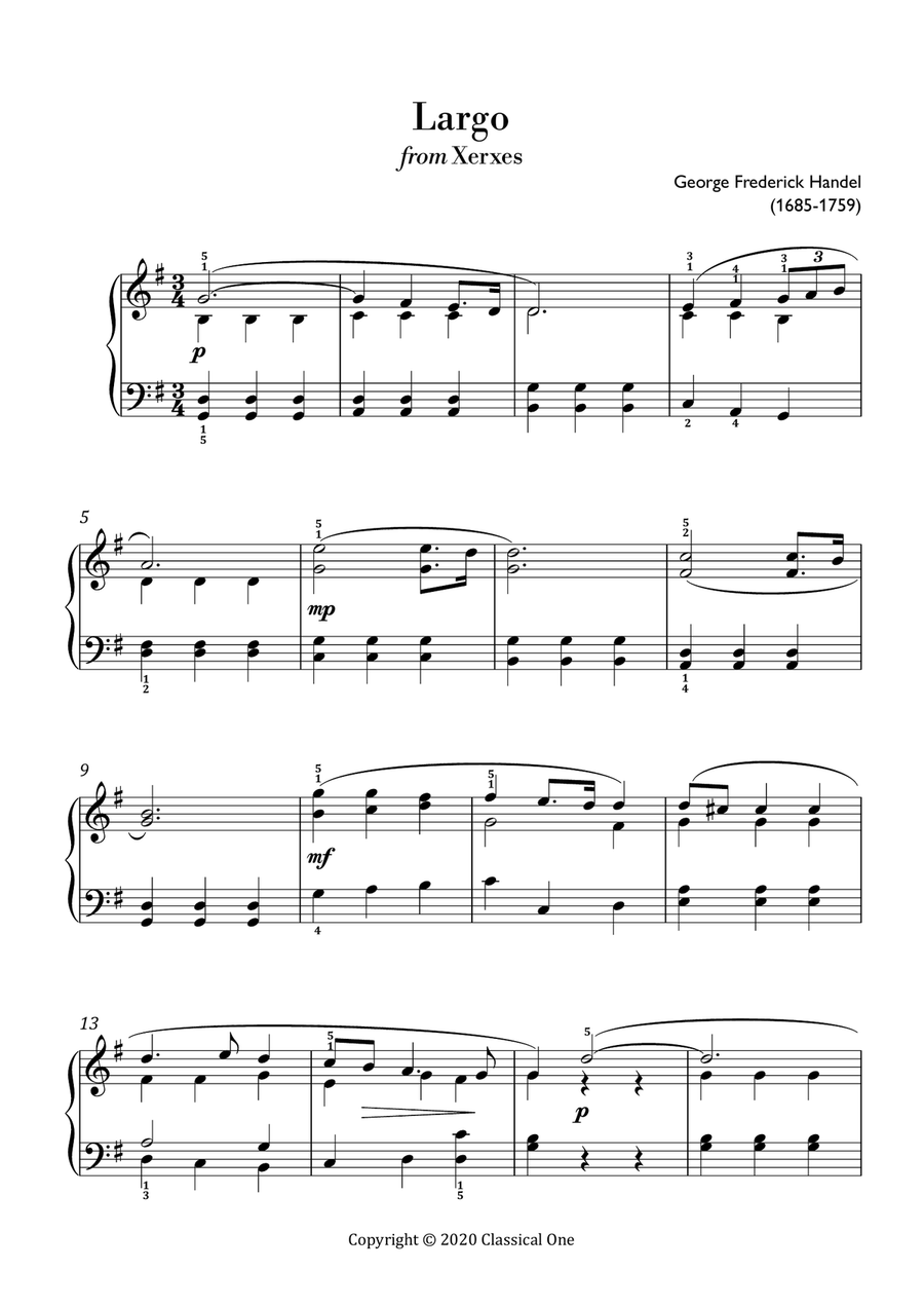Handel - Largo (from Xerxes)(Easy piano version) Easy Piano scores gallery preview page 2