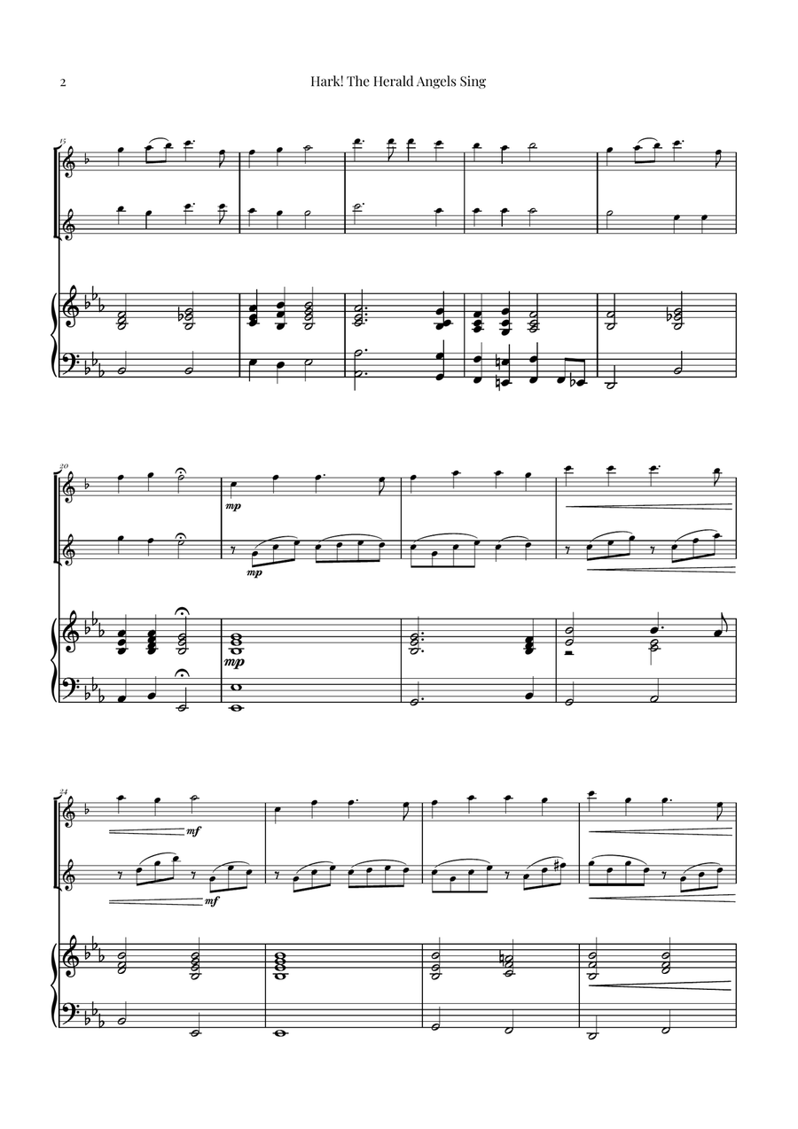 Hark! The Herald Angels Sing Duet Arrangement | Christmas Carol Sheet Music Woodwind Duet scores gallery preview page 2