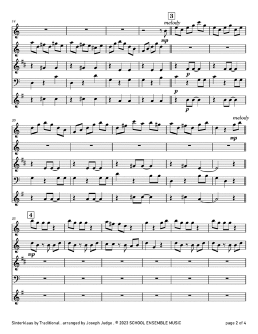 Sinterklaas for Woodwind Quartet in Schools Woodwind Quartet scores gallery preview page 2