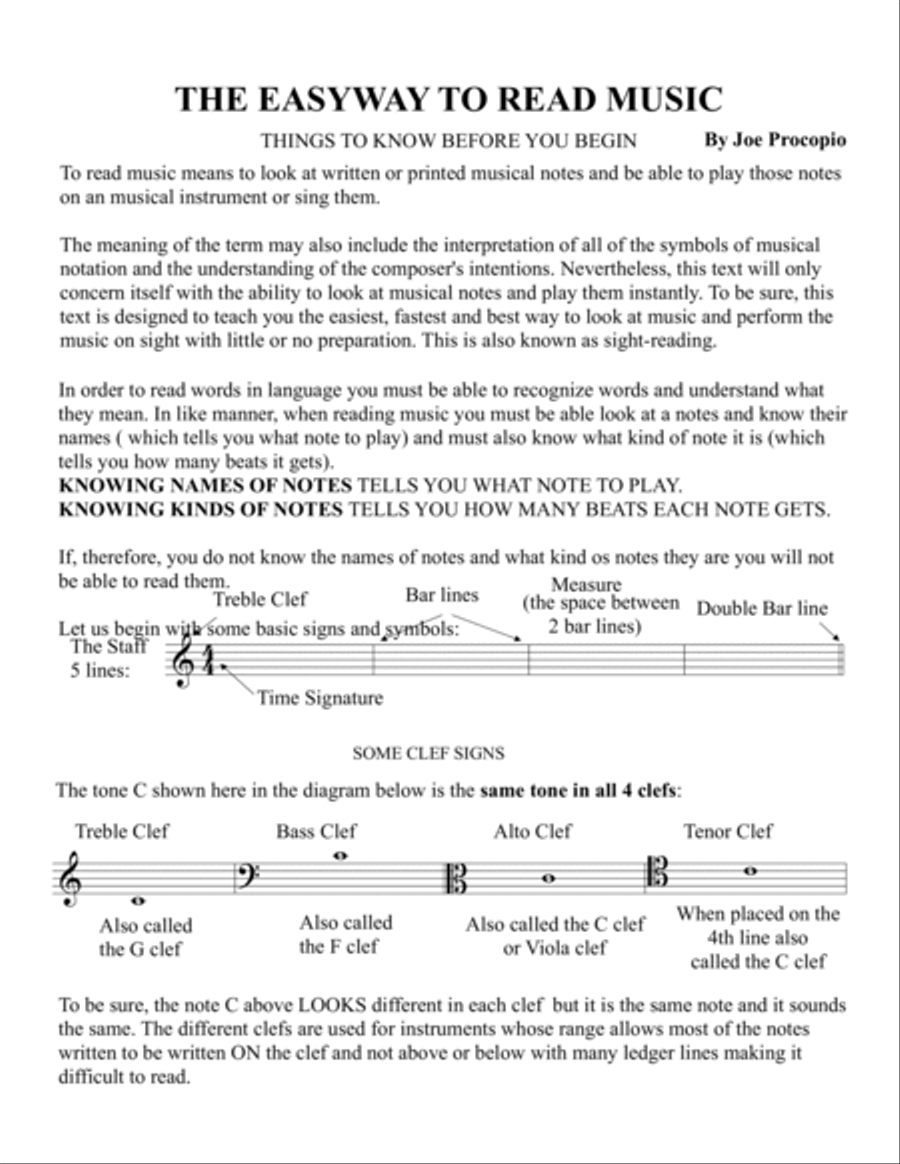 THE EASYWAY TO READ MUSIC TREBLE CLEF