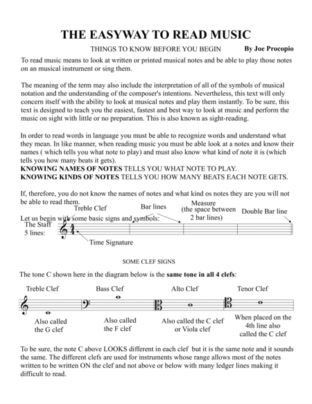 THE EASYWAY TO READ MUSIC TREBLE CLEF