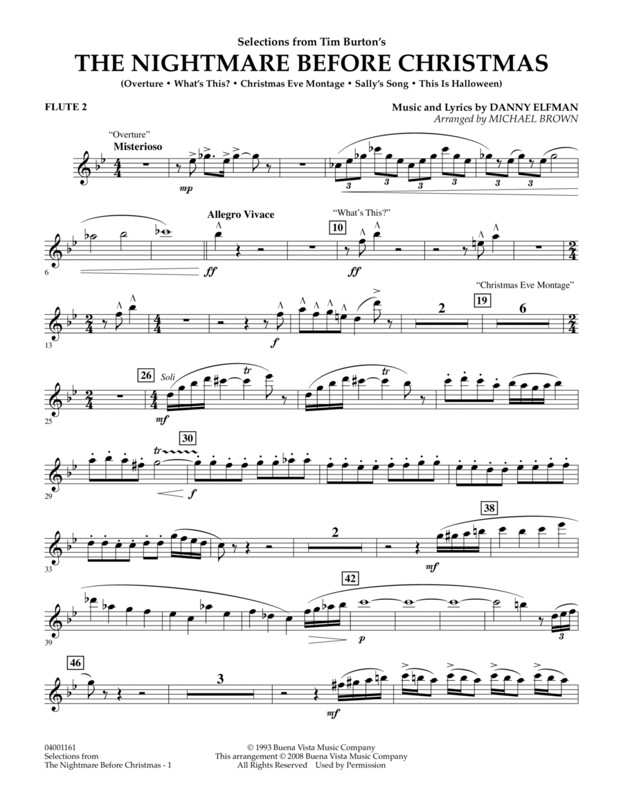 Selections from The Nightmare Before Christmas - Flute 2 Concert Band scores gallery preview page 1