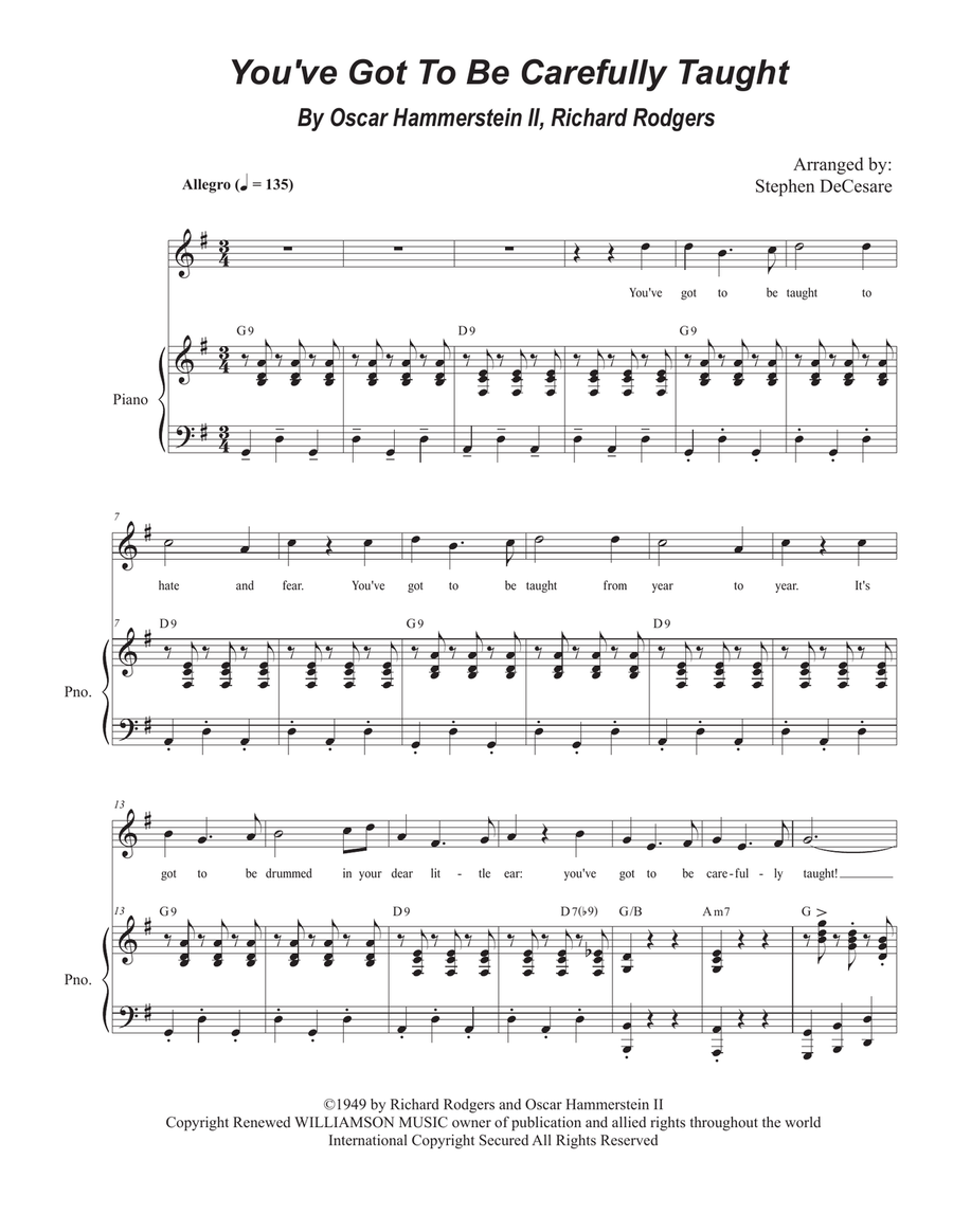 You've Got To Be Carefully Taught Unison Choir scores gallery preview page 1