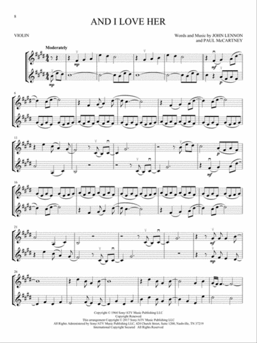 The Beatles for Violin Duet String Duet scores gallery preview page 6
