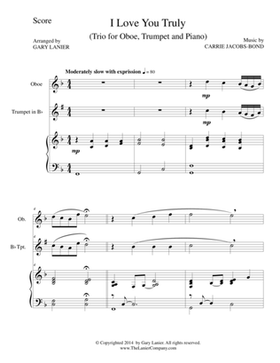 Book cover for I LOVE YOU TRULY (Trio – Oboe, Bb Trumpet, and Piano with Score and Parts)