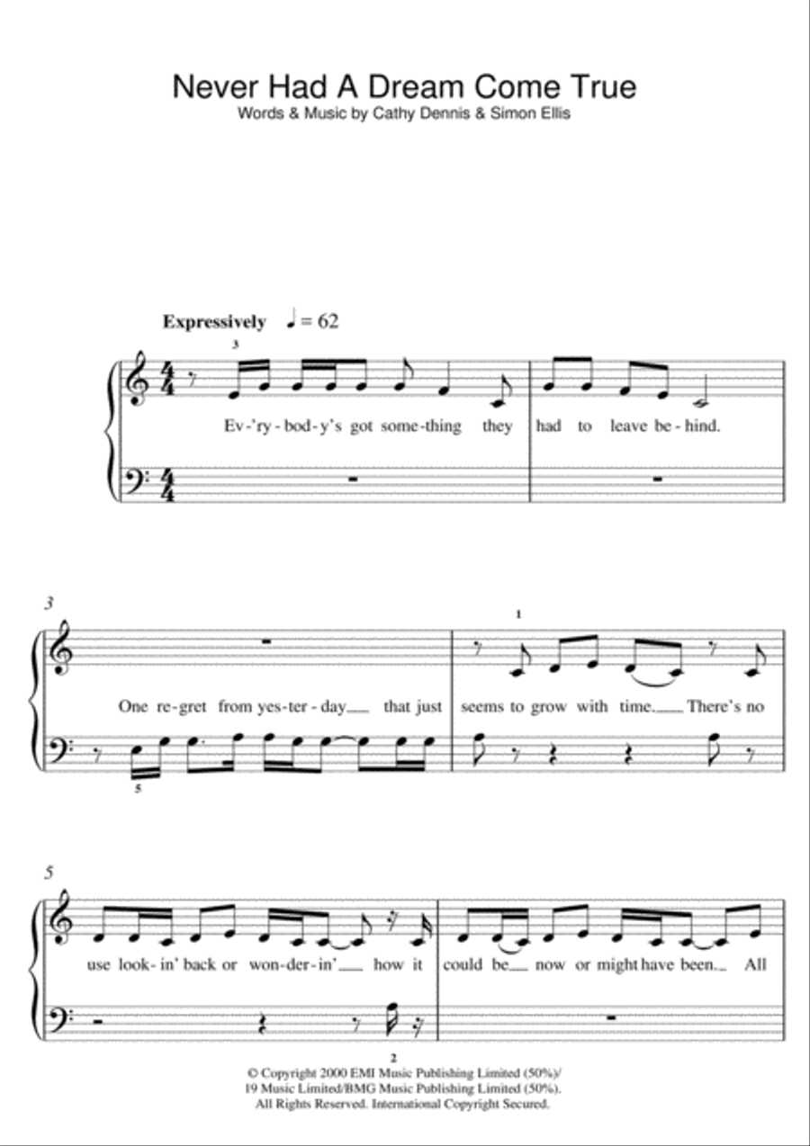 Never Had A Dream Come True Piano scores gallery preview page 1
