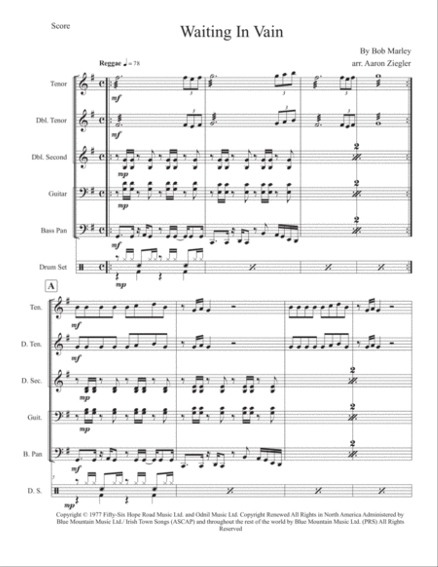 Waiting In Vain Percussion Ensemble scores gallery preview page 1