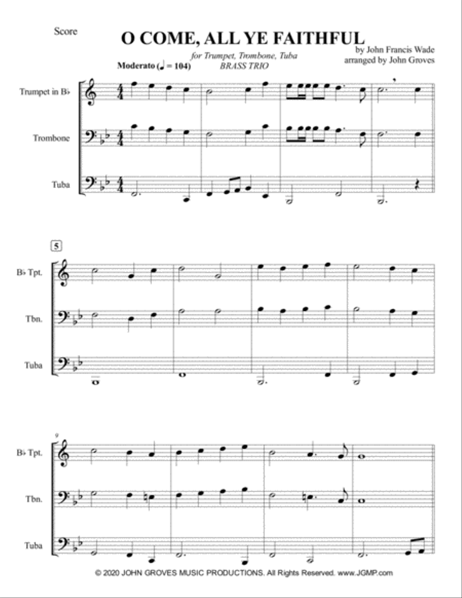 O Come, All Ye Faithful (Adeste Fideles) - Trumpet, Trombone, Tuba - (Brass Trio) Brass Trio scores gallery preview page 2