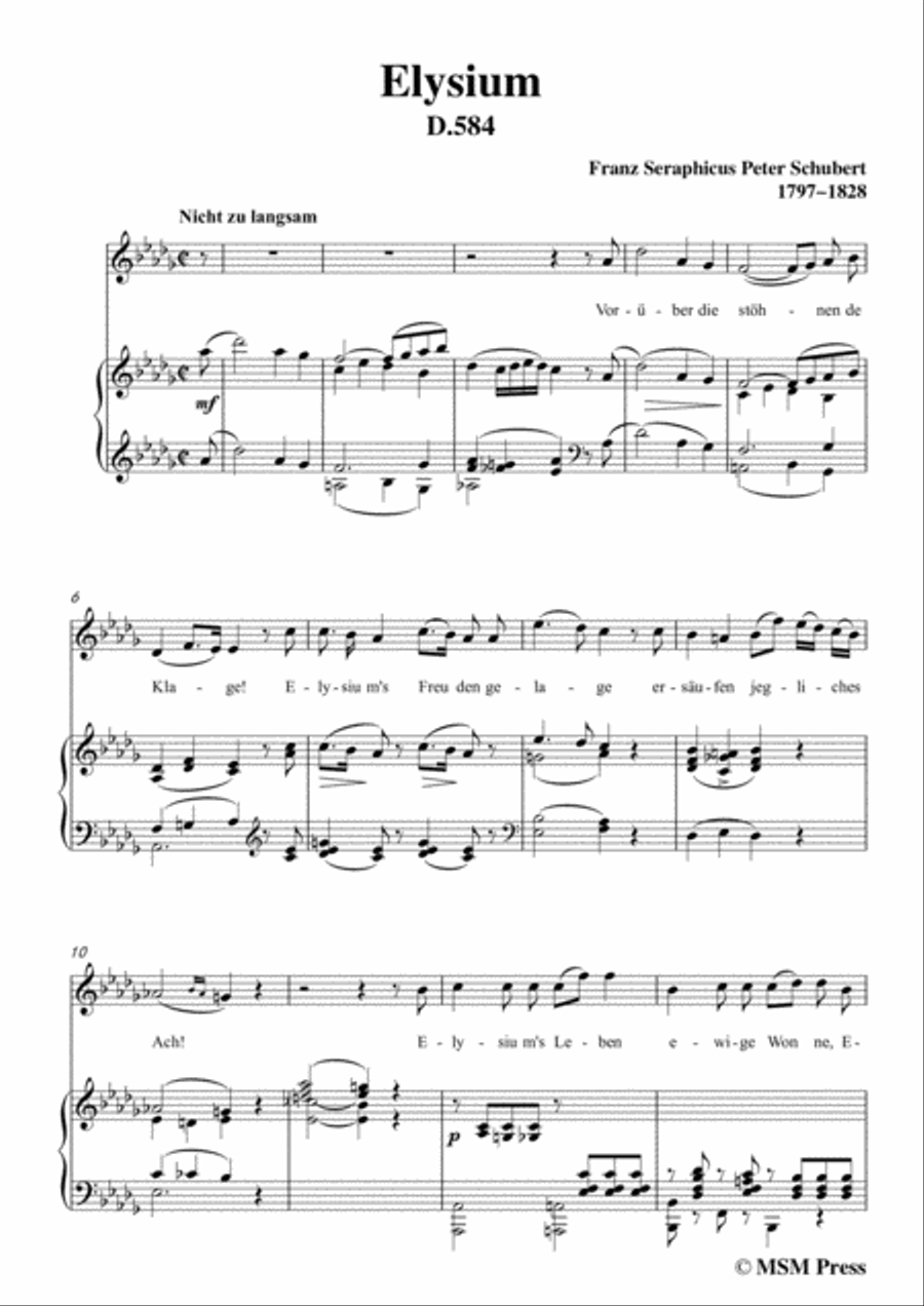 Schubert-Elysium,D.584,in D flat Major,for Voice&Piano Voice scores gallery preview page 3