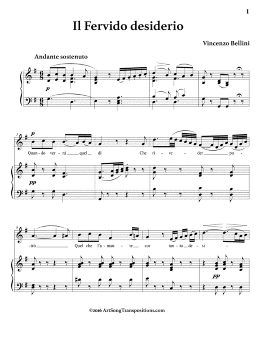 BELLINI: Il fervido desiderio (transposed to G major)