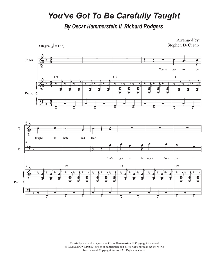 You've Got To Be Carefully Taught Tenor Voice scores gallery preview page 1