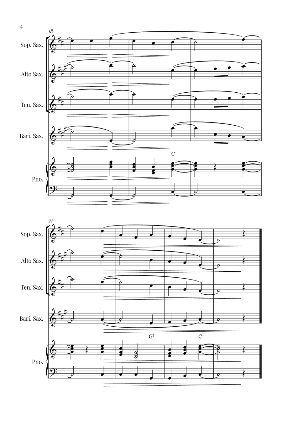 Silent Night Saxophone Quartet scores gallery preview page 4