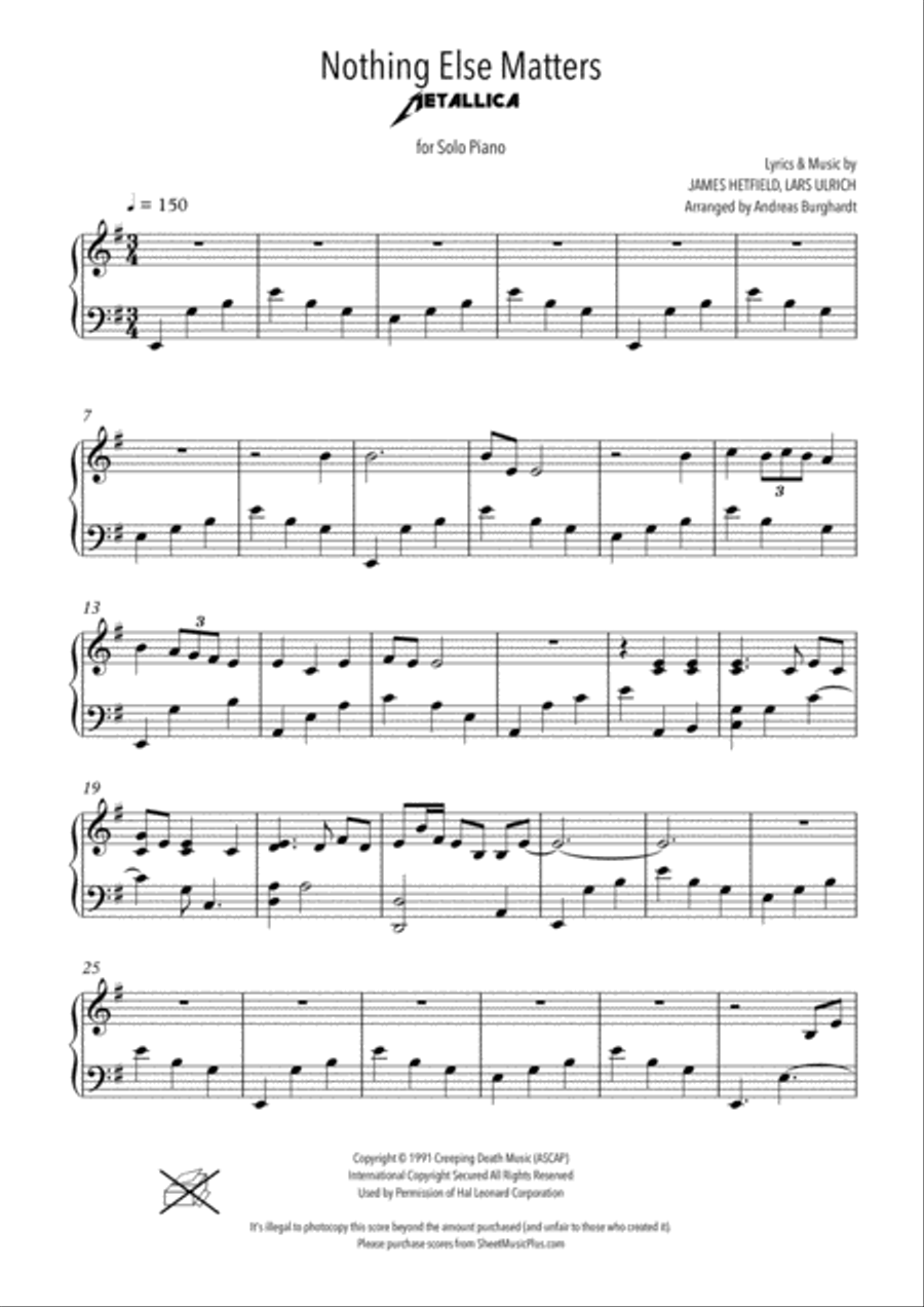 Nothing Else Matters Piano Solo scores gallery preview page 2