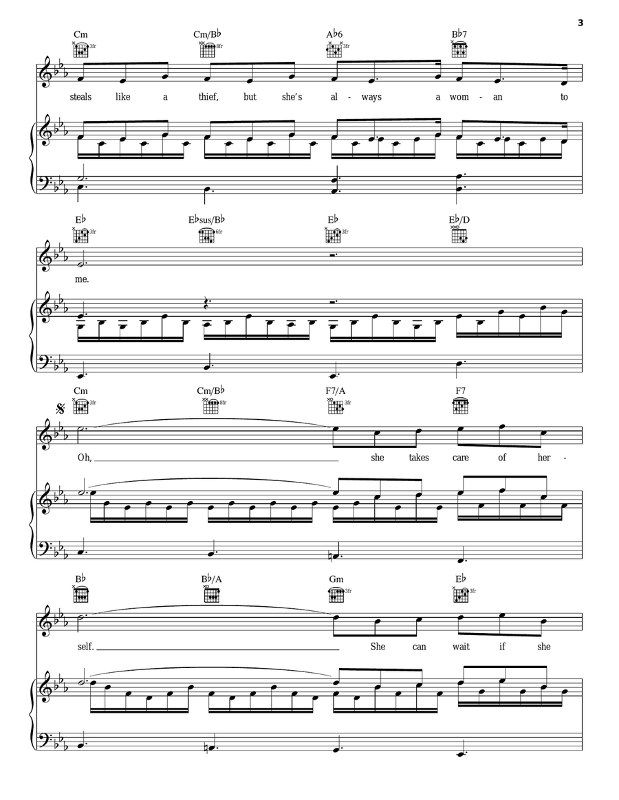 She's Always A Woman Piano, Vocal, Guitar scores gallery preview page 3