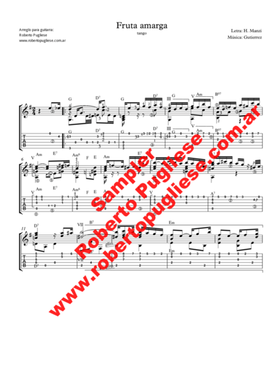 Fruta amarga - tango (Gutierrez-Manzi) Classical Guitar scores gallery preview page 4
