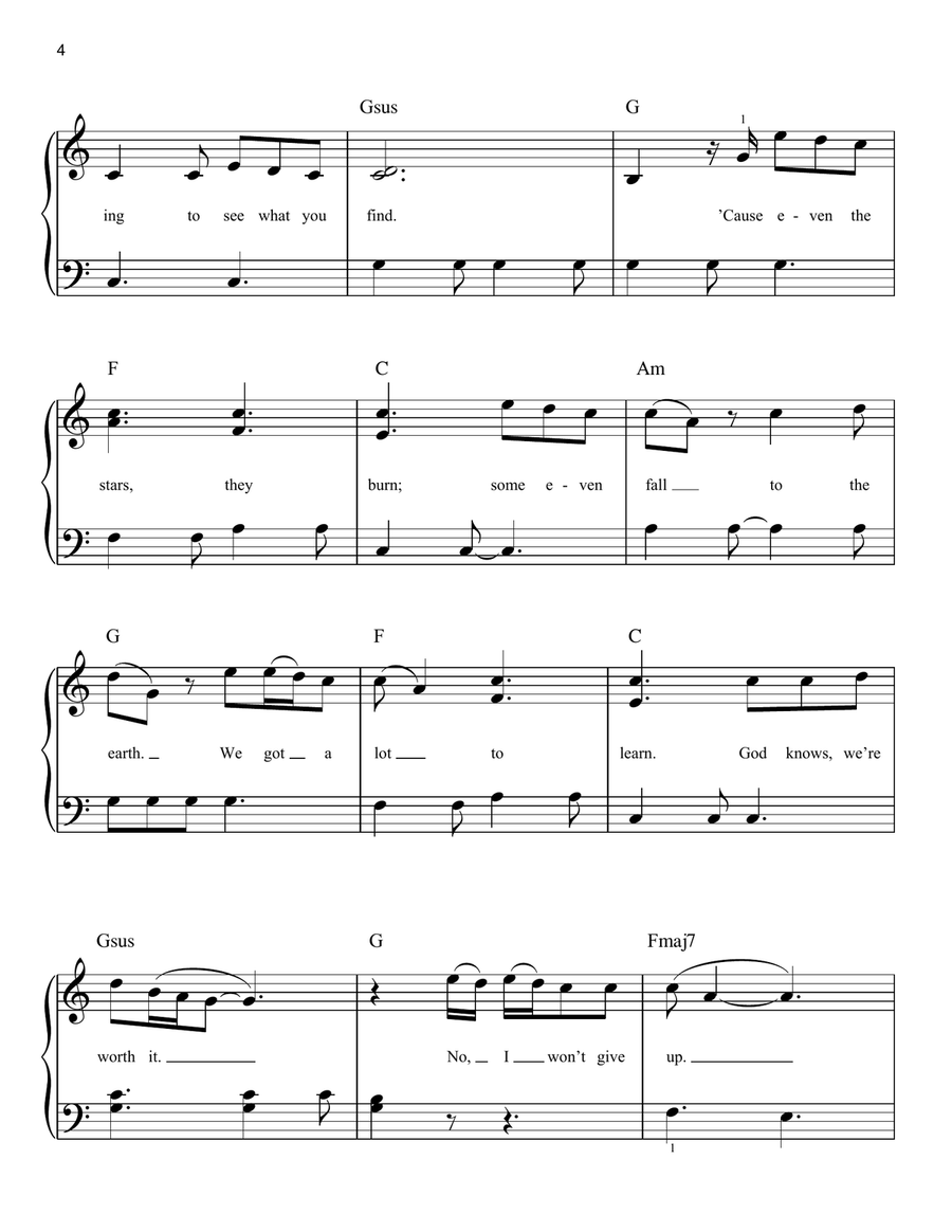 I Won't Give Up Easy Piano scores gallery preview page 4