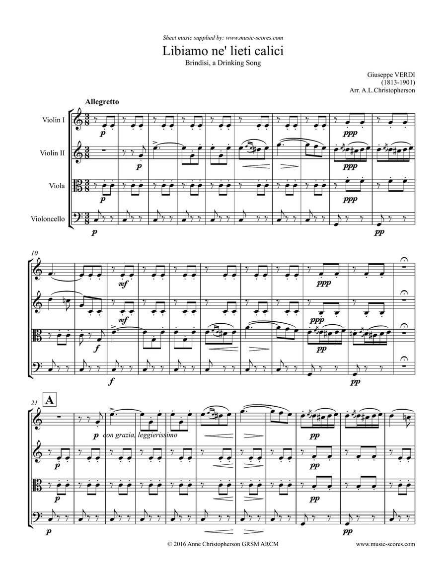 Verdi: Libiamo ne lieti calici - Brindisi from La Traviata - String Quartet