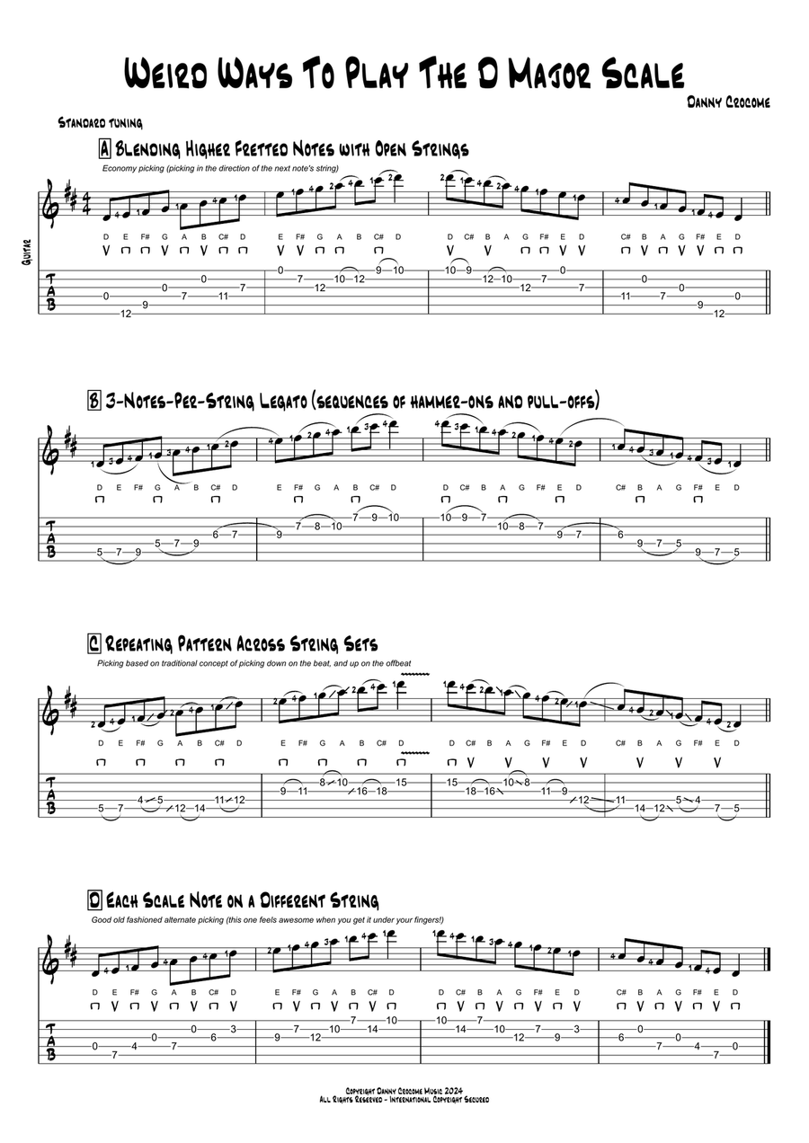 Weird Ways to Play The D Major Scale Electric Guitar scores gallery preview page 1
