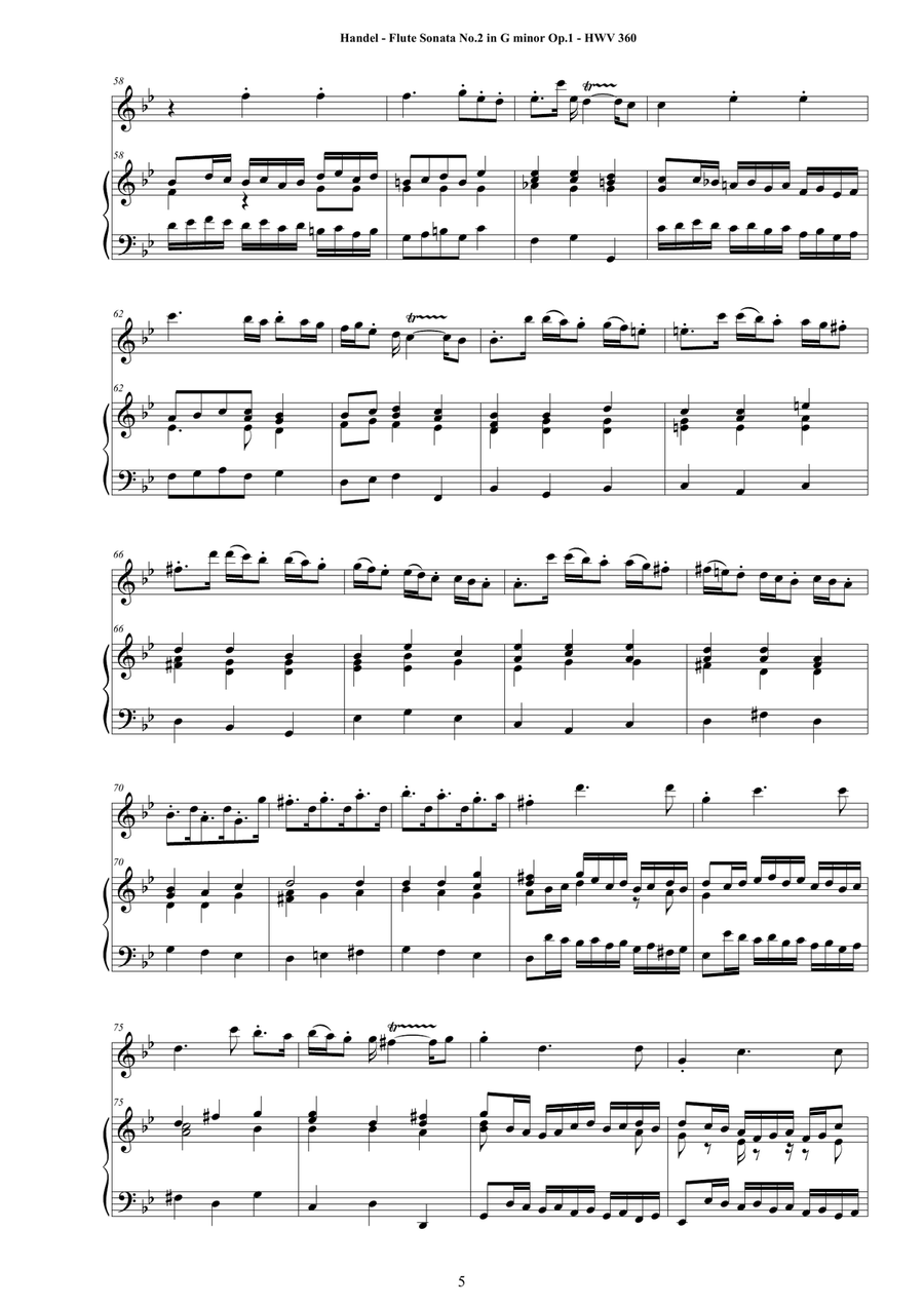 Handel - Flute Sonata No.2 in G minor Op.1 HWV 360 for Flute and Harpsichord or Piano Flute scores gallery preview page 5