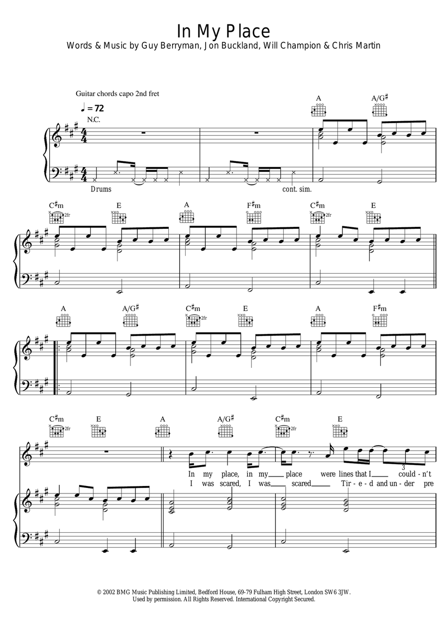 In My Place Piano, Vocal, Guitar scores gallery preview page 1