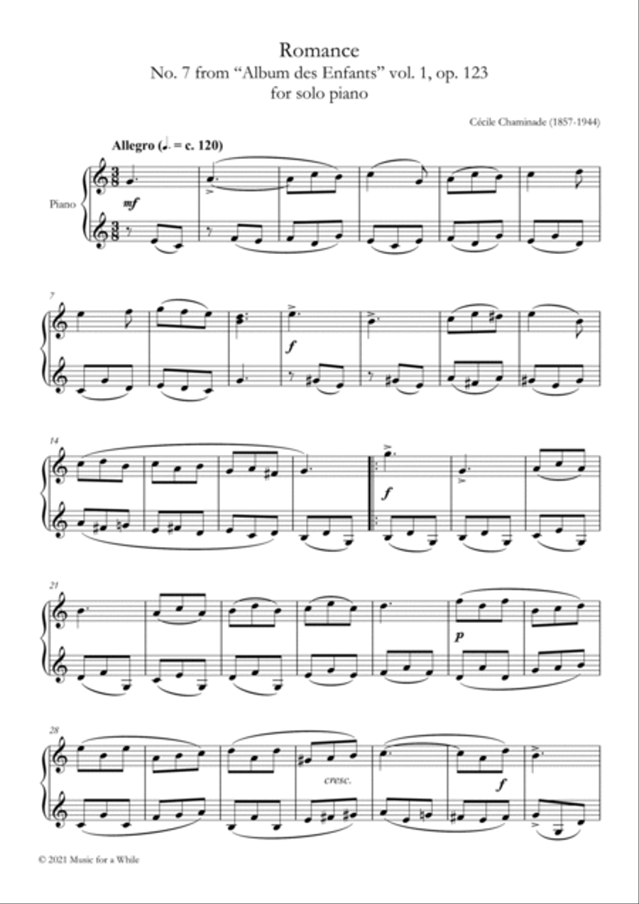 Cécile Chaminade - Romance op. 123 no. 7 for solo piano Piano Solo scores gallery preview page 2