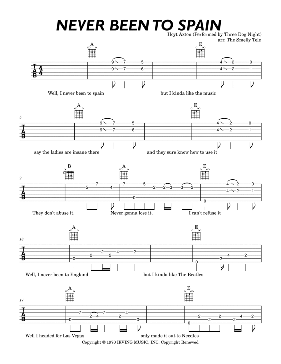 Never Been To Spain Classical Guitar scores gallery preview page 1