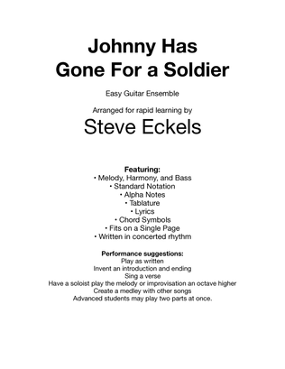 Book cover for Johnny Has Gone for a Soldier for Easy Guitar Ensemble
