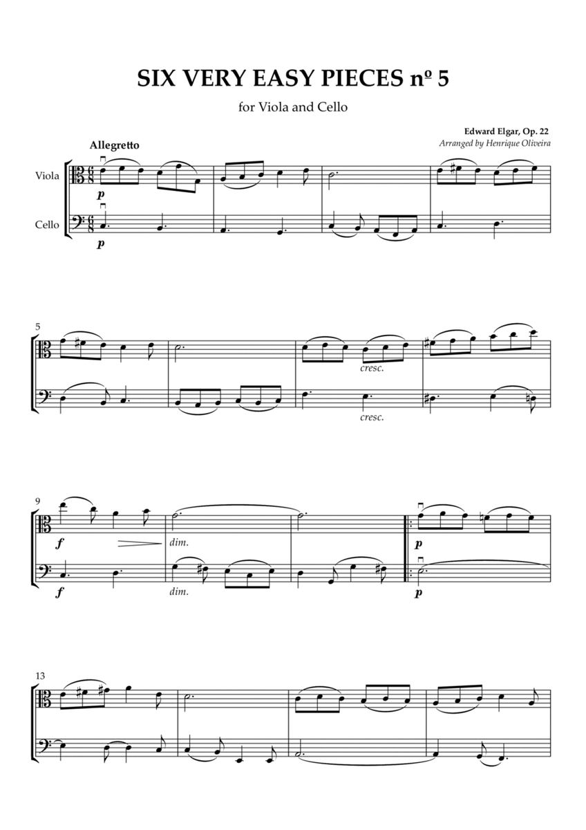 Six Very Easy Pieces nº 5 (Allegretto) - Viola and Cello image number null