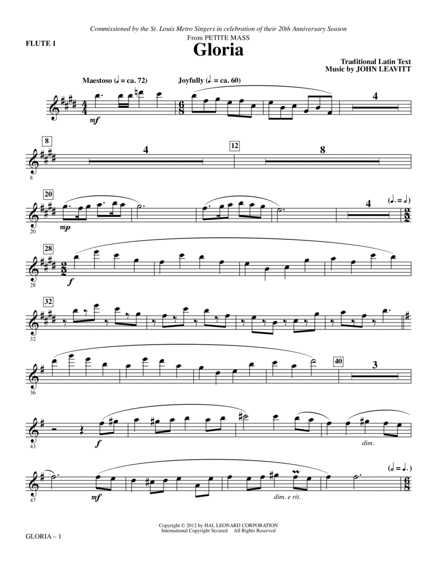 Gloria (from Petite Mass) - Flute 1 Choir scores gallery preview page 1