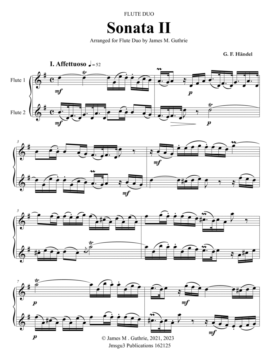 Handel: Sonata No. 2 for Flute Duo Flute Duet scores gallery preview page 1