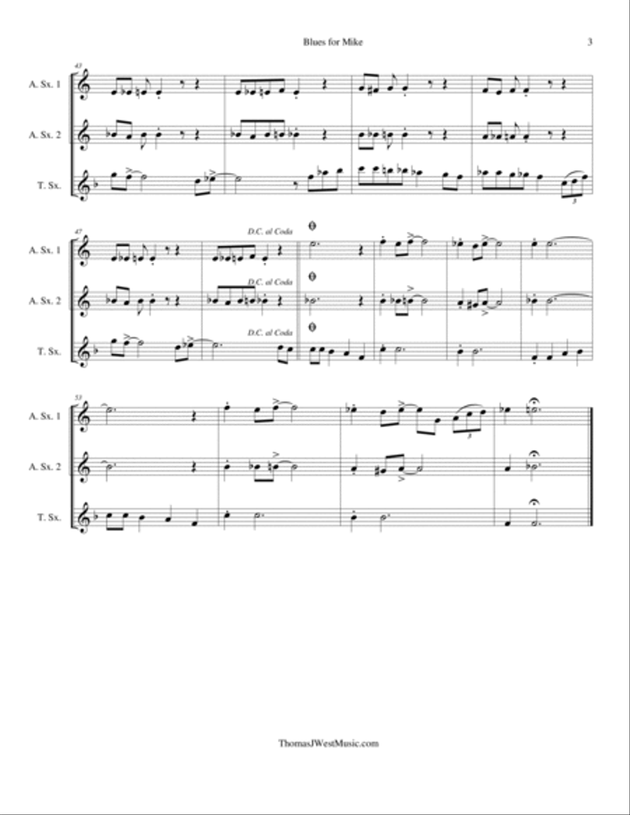 Blues for Mike (Saxophone Trio - Grade 2) Woodwind Trio scores gallery preview page 3
