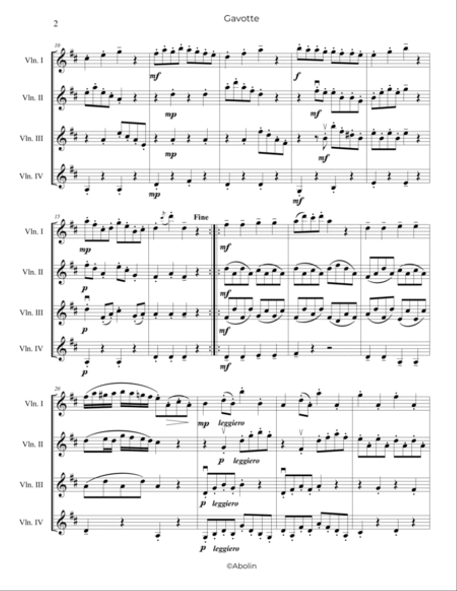 Gossec: Gavotte - Violin Quartet Chamber Music scores gallery preview page 3