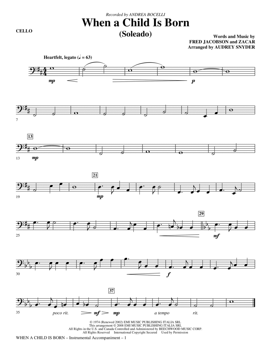 When A Child Is Born (Soleado) - Cello Choir scores gallery preview page 1