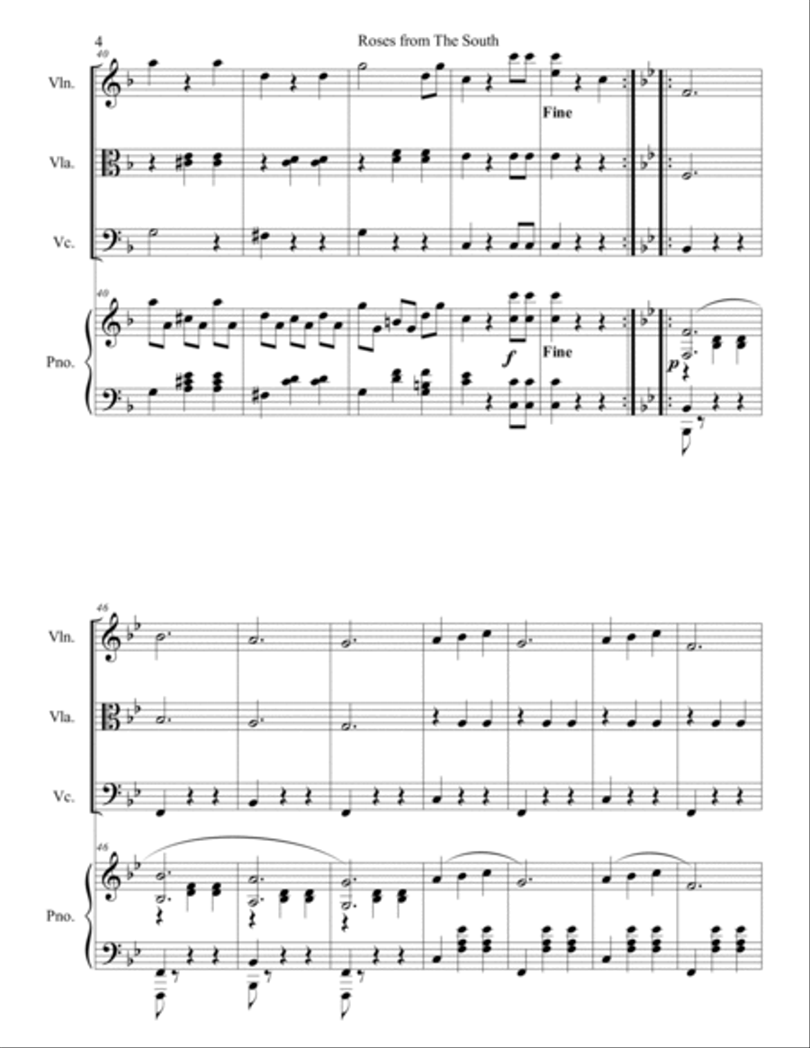 Johann Strauss II - Roses from the South (Rosen aus dem Süden) Waltz for piano quartet Piano Quartet scores gallery preview page 4