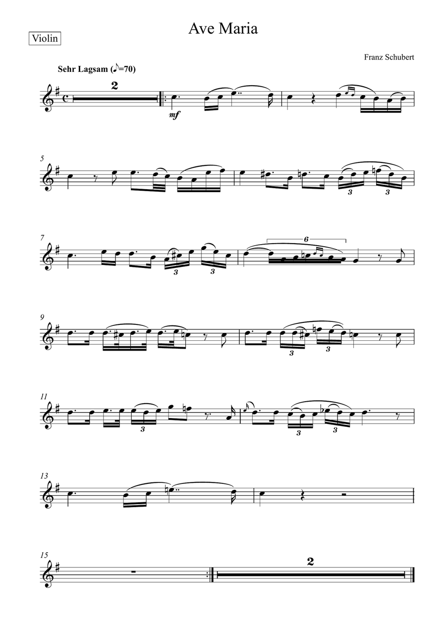 Franz Schubert - Ave Maria (Violin Solo) - C Key Franz Schubert - Ave Maria (Violin Solo) - C Key Violin Solo scores gallery preview page 3