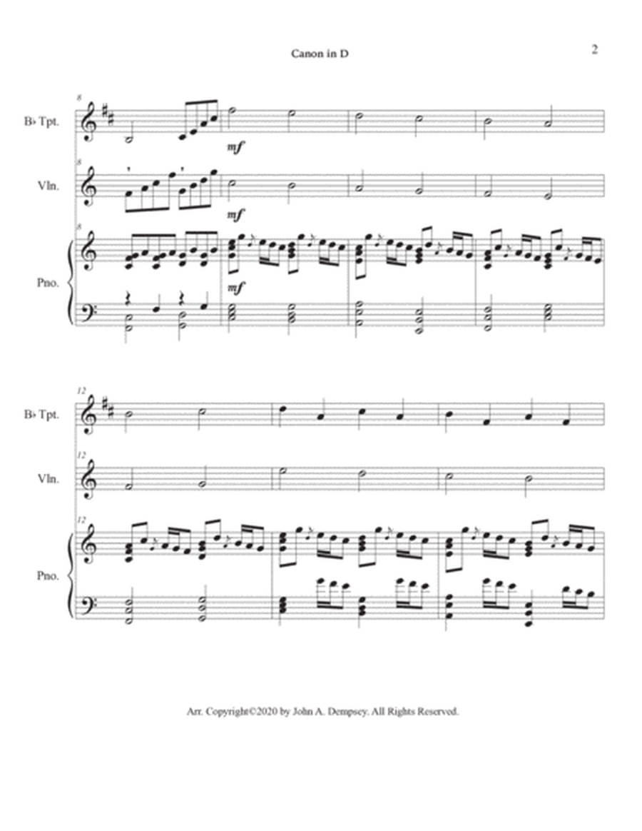 Canon in D (in C major): Trio for Trumpet, Violin and Piano image number null