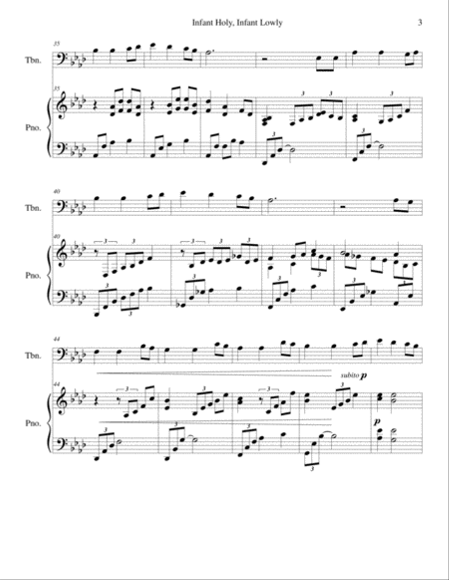 Infant Holy, Infant Lowly (trombone/piano), arr. Brenda Portman Piano scores gallery preview page 3