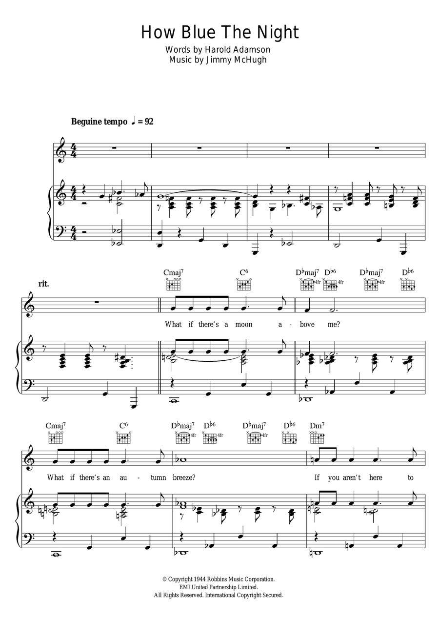 How Blue The Night How Blue The Night Piano, Vocal scores gallery preview page 1