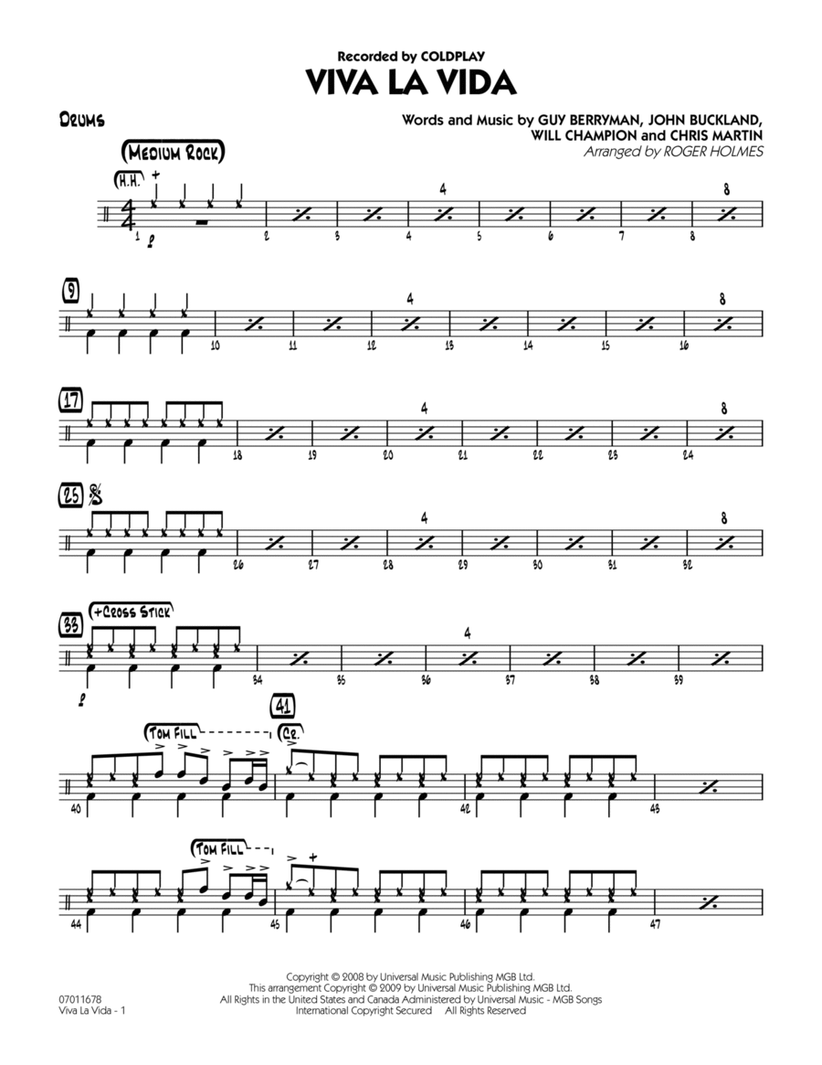 Viva La Vida - Drums Viva La Vida - Drums Drums scores gallery preview page 1