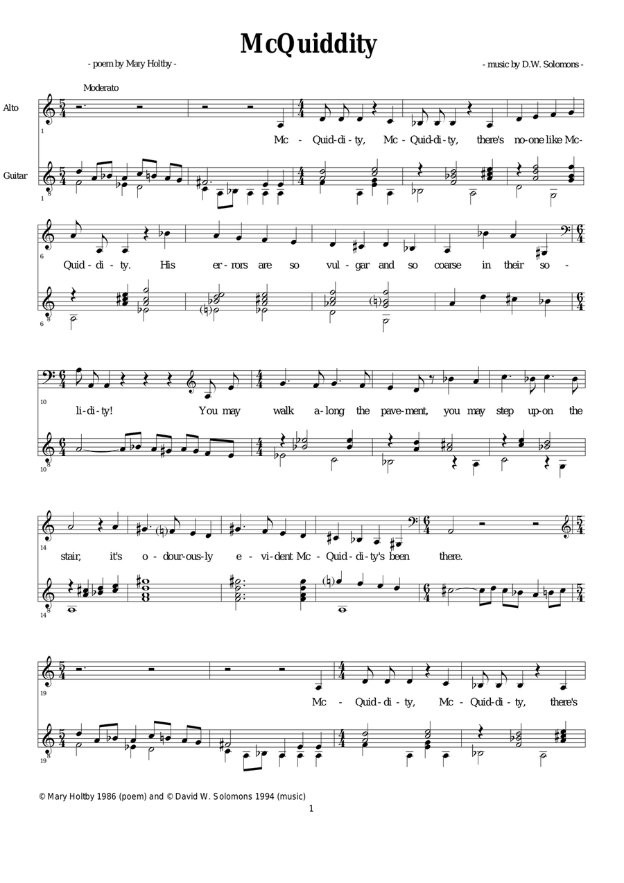 McQuiddity for alto and guitar Vocal Duet scores gallery preview page 1