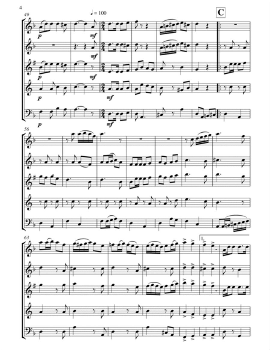 When Johnny Comes Marching Home: Wind Quintet Woodwind Quintet scores gallery preview page 5
