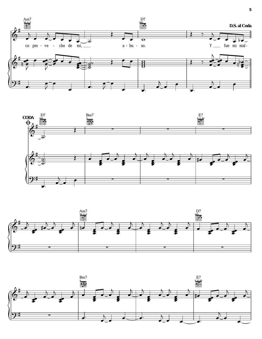 Usted Abuso Piano, Vocal, Guitar scores gallery preview page 5