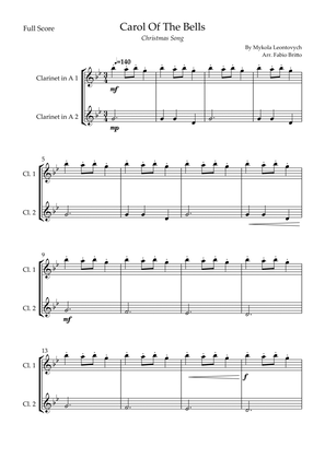 Carol Of The Bells (Christmas Song) for Clarinet in A Duo