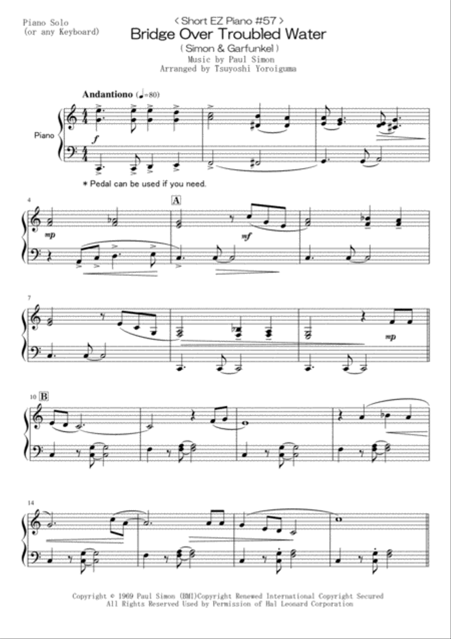 Bridge Over Troubled Water Easy Piano scores gallery preview page 1