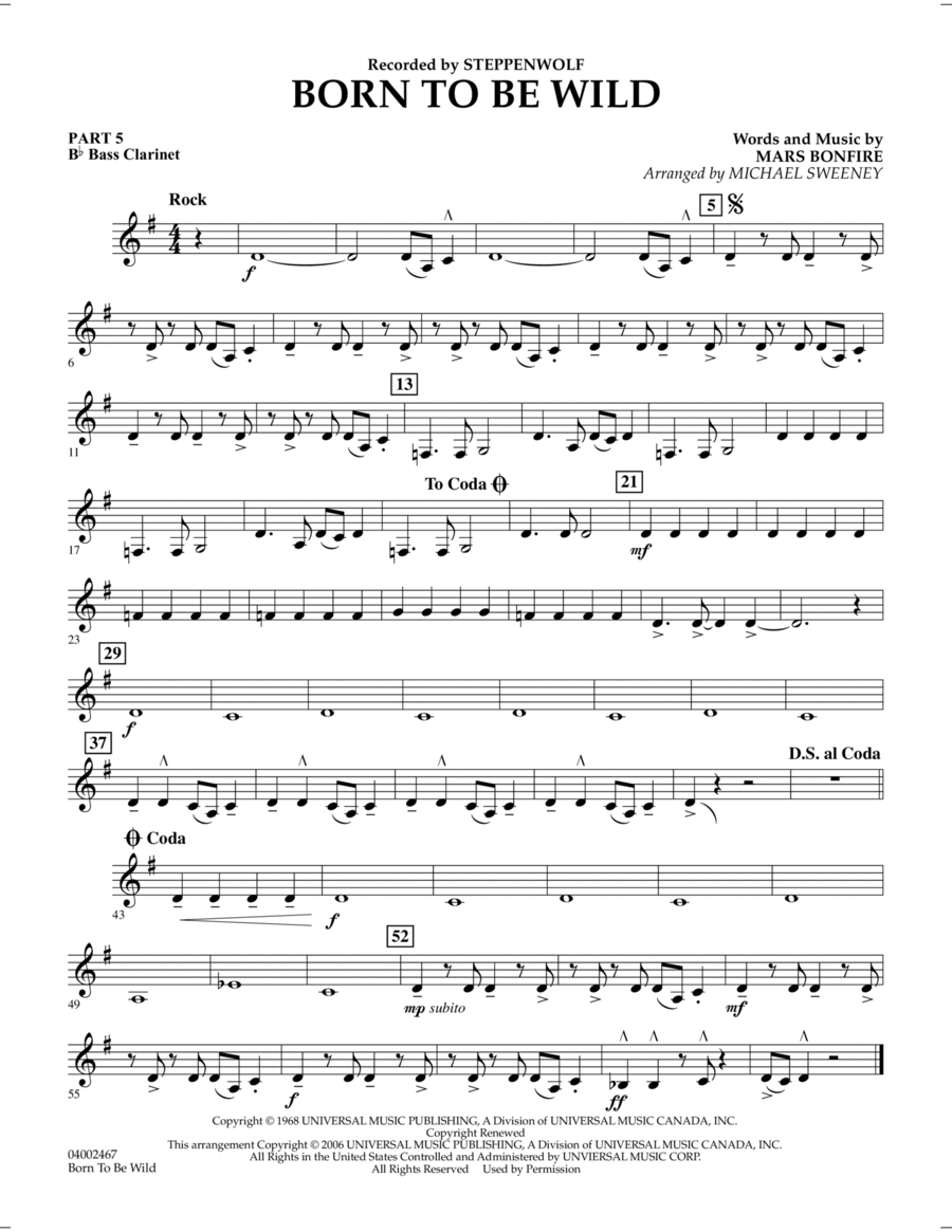 Born to Be Wild - Pt.5 - Bb Bass Clarinet Concert Band scores gallery preview page 1