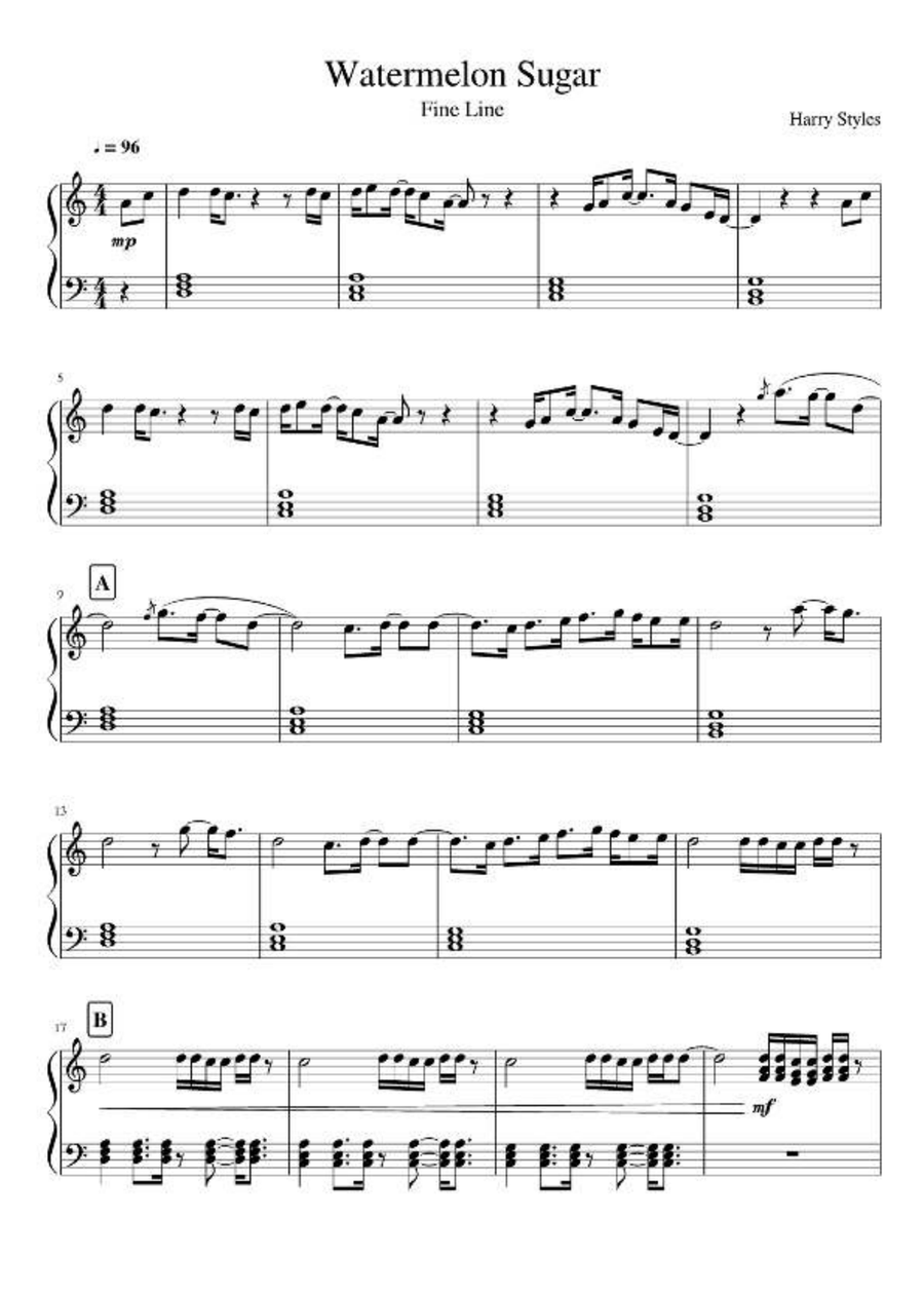 Watermelon Sugar Watermelon Sugar Easy Piano scores gallery preview page 1