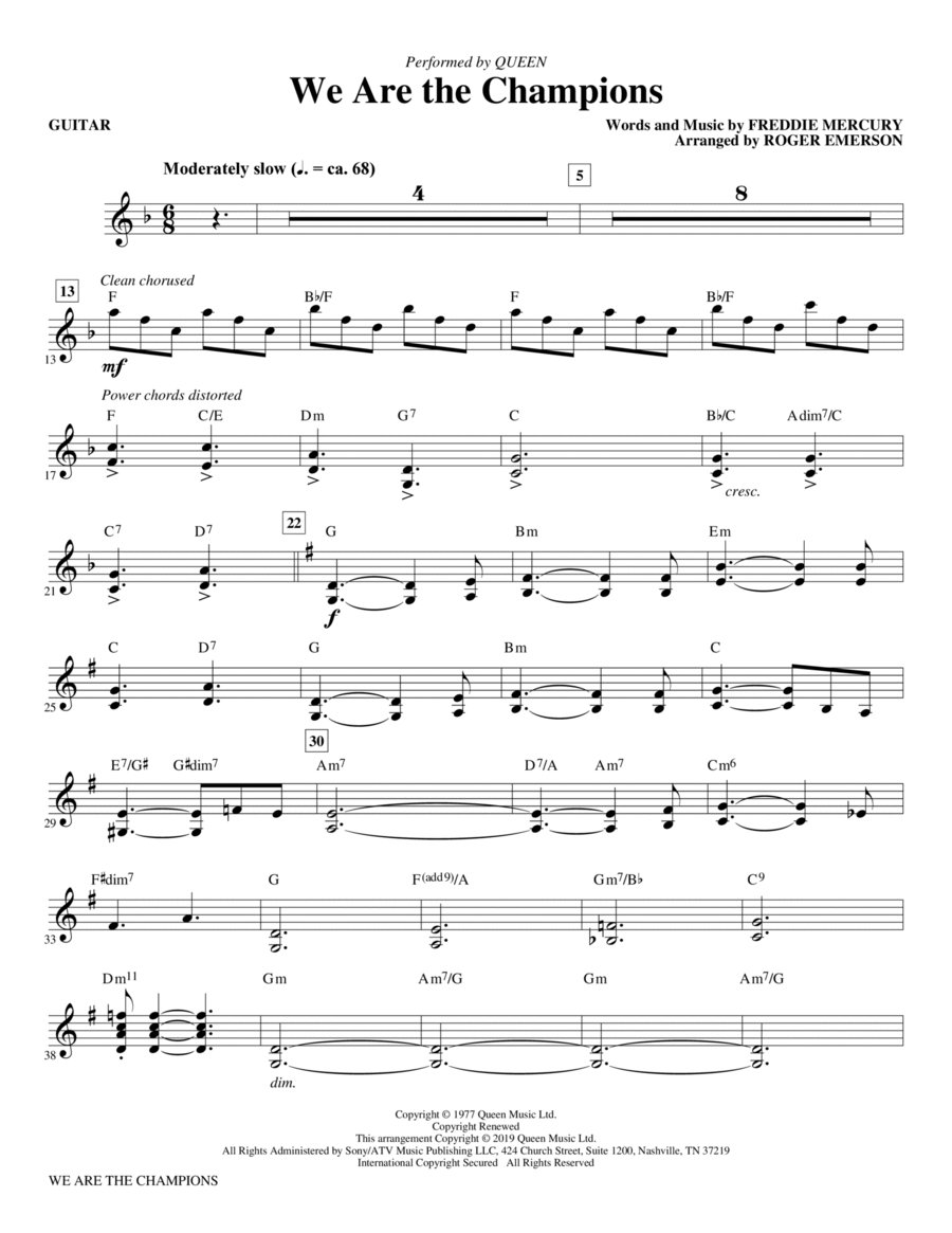 We Are the Champions (arr. Roger Emerson) - Guitar Choir scores gallery preview page 1